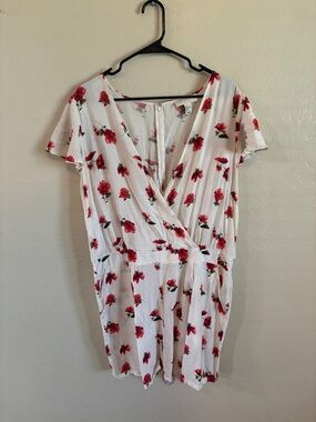 Forever 21 White Mini romper with Red Floral Print